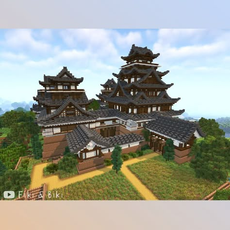 Timelapse for this build is on our YouTube channel: Fiki & Biki 🐔 (link in bio) Japanese Castle Minecraft, Minecraft Japanese House, Castle Minecraft, Minecraft Japanese, Castle Building, Minecraft Mansion, Himeji Castle, Minecraft House Plans, Japanese Style House