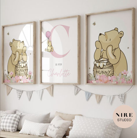 🍯 The charming illustrations will complement any nursery decor, making them an ideal gift for new parents. Printed on high-quality paper card, these durable prints are sure to stand the test of time.

The set includes three posters that are perfect for framing and hanging on a wall. Each print features an adorable illustration from the beloved children’s storybook character, Winnie The Pooh. Winnie The Pooh Nursery Pink, Disney Baby Room Ideas, Winnie The Pooh Baby Shower Gifts, Winnie Pooh Nursery, Winnie The Pooh Baby Room, Winnie The Pooh Room, Winnie The Pooh Nursery Decor, Disney Themed Nursery, Girl Nursery Wall Art