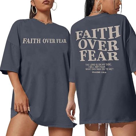 BANGELY Faith Over Fear Tshirt Women Oversized Christian Religious Sayings Tees Drop Shoulder Tee Tops Religious Sayings, Bible Verses For Women, Drop Shoulder Tee, Inspirational Tees, Tshirt Women, Christian Tees, Christian Apparel, Faith Over Fear, Trendy Tee