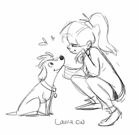 @lauracatrinelle on Instagram Labrador Character Design, Dog Poses Reference Photo, Old Dog Drawing, Person With Dog Reference, Walking A Dog Drawing, Dog Pose Drawing, Person Holding Dog, Cartoon Dogs Character Design, Dog Reference Drawing