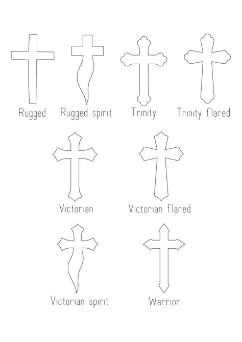 Assorted Single Cross Styles.  Available in sizes 5.5", 7", & 10". Types Of Crosses And Meaning, Different Types Of Crosses, Cross Types, God Doodles, Silhouette Projects Beginner, Cross Tattoo Design, Tiny Tattoos With Meaning, Random Things To Draw, Spiritual Drawings