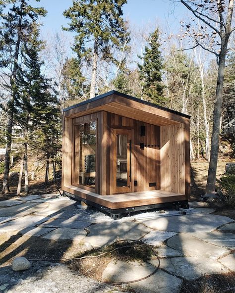 Sauna Patio, Nordic Sauna, Natural Stone Patio, Patio Steps, Cold Plunge, Stone Patio, Coastal Maine, Outdoor Sauna, Spa Room