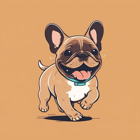 Frenchie Illustration, Dog Cartoon Character, Dog Caricature, Frenchie Bulldog, Cartoon Dog, Cartoon Drawings, Cute Stickers, Cartoon Characters, Painted Rocks