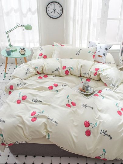 Shop Cherry & Letter Print Sheet Set online. SheIn offers Cherry & Letter Print Sheet Set & more to fit your fashionable needs. Cherry Bed, Single Bedding Sets, Girls Duvet Covers, Cama Queen Size, Girls Bedding, Bed Cover Sets, Floral Bedding Sets, Cute Bedding, King Size Bedding Sets