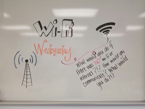 WiFi Wednesday                                                                                                                                                                                 More Wonder Wednesday Ideas, Wednesday Whiteboard Prompt, Wednesday Whiteboard, Whiteboard Wednesday, Whiteboard Games, White Board Ideas, Wednesday Ideas, Whiteboard Activities, Whiteboard Prompts