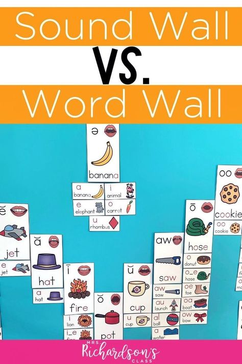 If you've been wondering if you should make the switch from a word wall to a sound wall, this post is for you! Come learn all about word walls, sound walls, and why sound walls are important for our kindergarten, first, and second grade students. Sound walls can seem intimidating, but they really aren't. Plus, they serve as a super helpful tool to help your students learn to identify phonics and spelling patterns. Check it out today! Word Wall Displays, Phonics Chart, Improve Reading Skills, Phonological Awareness Activities, Sound Wall, Guided Reading Lessons, Phonemic Awareness Activities, Phonics Rules, Word Walls