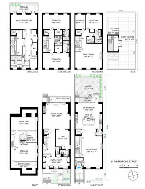 Family Townhouse, New York Townhouse, Nyc Townhouse, Brooklyn House, Brooklyn Brownstone, Mansion Floor Plan, Vintage House Plans, Architectural Design House Plans, Brooklyn Heights