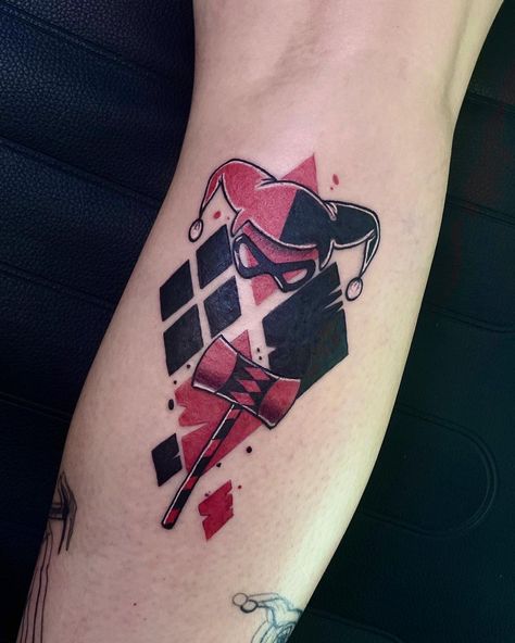 awesome 24 Harley Quinn Tattoos for Comic Lovers in 2021 Harely Quinn Tattoos, Small Joker Tattoo Ideas, Small Harley Quinn Tattoo, Suicidesquad Tattoos, Harley Quinn's Tattoos, Dc Tattoos, Harley Queen Tattoo, Harley Quinn Tattoo Ideas For Women, Joker And Harley Quinn Tattoo