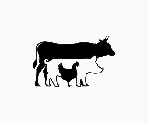 Animals Icon, Supermarket Logo, Cow Silhouette, Chicken Icon, Cow Sketch, Cow Pig Chicken, Cow And Chicken, Pig Logo, Chicken Vector