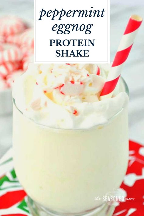 Indulge in the comforting tastes of the holiday season with a dairy-free, egg-free Peppermint Dairy Free Eggnog Protein Shake! It’s a cool, creamy, and energizing easy breakfast or snack option to see you through the busiest time of year! Eggnog Protein Shake, Dairy Free Eggnog, Peppermint Eggnog, Eggnog Shake, Dairy Free Egg Nog, Snack Options, Shake It, Protein Shake, Shake Recipes