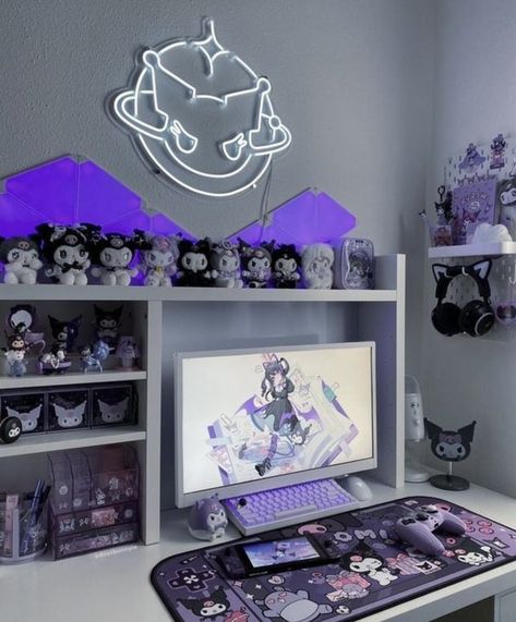 Gamer Bedroom Aesthetic, Kuromi Room, Emo Room, Reka Bentuk Bilik Tidur, Pc Games Setup, Gamer Bedroom, Gamer Setup, Gamer Room Decor, Video Game Room Design