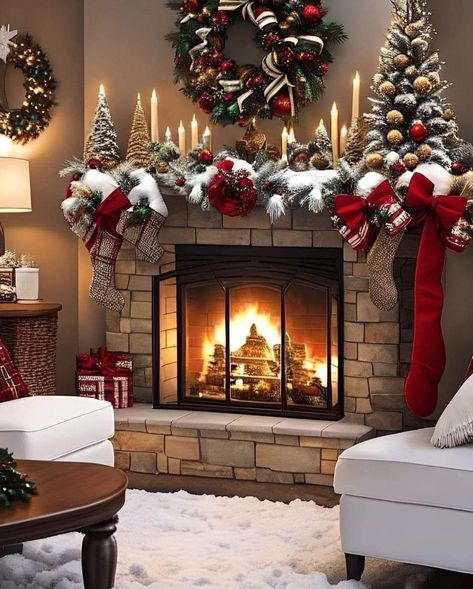 Christmas Mantle Decor, Christmas Fireplace Decor, Christmas Decor Inspiration, Christmas Mantel Decorations, Christmas Themes Decorations, Christmas Decorations Diy Outdoor, Christmas Mantle, Christmas Fireplace, Christmas Mantels