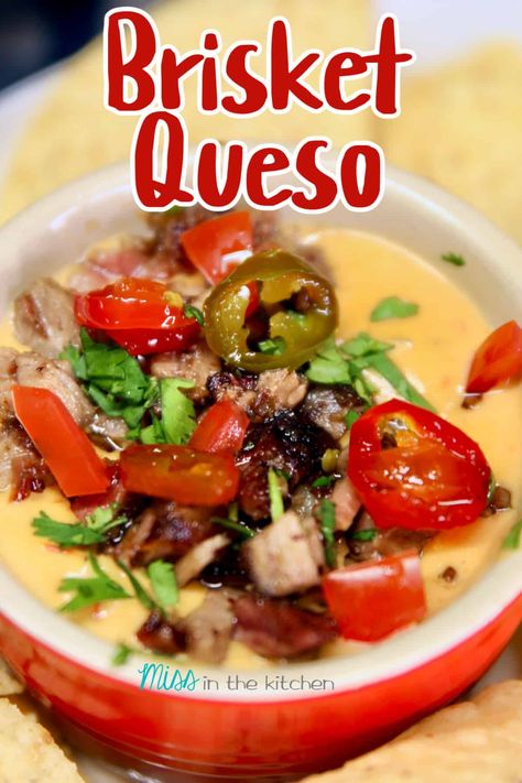 Brisket Queso is one of the best appetizers to make with leftover smoked brisket. Perfect to serve with your favorite Tex- Mex dishes. Made with six ingredients and ready in under 10 minutes. Brisket Queso Recipes, Brisket Appetizer Ideas, Brisket Queso, Appetizer Party Menu, Leftover Smoked Brisket, Flavorful Chicken Breast Recipes, The Best Appetizers, Queso Recipe, Sweet Chicken