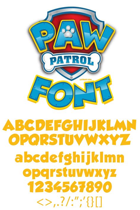 The Paw Patrol font names are Grobold and Aachen.Grobold is a fancy and playful font which is best for kids related movies and cartoons.The Aachen font is celebrated for its elegant slab serif style, recognized for its bold and distinctive appearance, with square serifs and angular letterforms that bestow upon it a unique and somewhat nostalgic vibe. Paw Patrol Font Free Download, Paw Patrol Names, Paw Patrol Birthday, Font Names, Font Free, Free Fonts Download, Download Fonts, All Fonts, Free Fonts