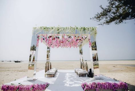 Decor - Bling Mushrooms Photo Courtesy- Claude loren #beachwedding #weddingplanner #weddingplanning #goa #goadiaries #weddingsutra #mandap #weddingdecor #weddinginspiration #indianwedding #destinationwedding #weddingidea #mandapdesign #decor #weddingmandap Mirror Mandap, Mandap Ideas, Mandap Design, Wedding Mandap, Wedding Design Decoration, Wedding Sutra, Ceiling Decor, Wedding Deco, Mirror Glass