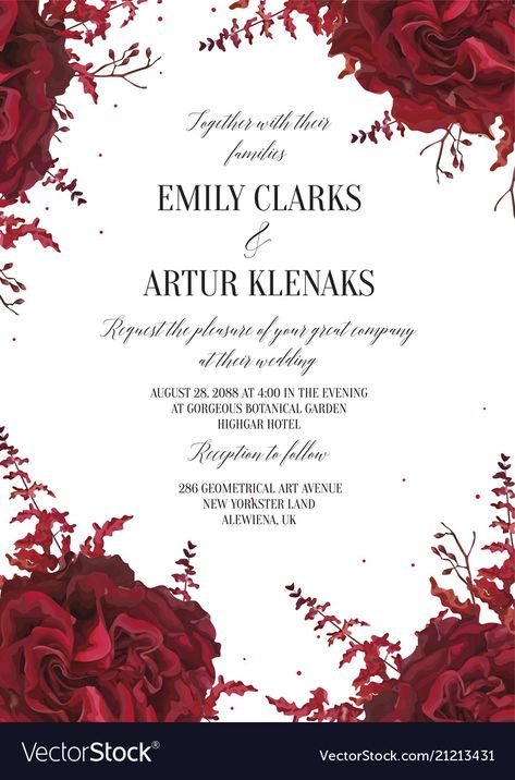 Red Wedding Invitations Elegant, Amaranthus Flower, Red Garden Rose, Burgundy Eucalyptus, Wedding Card Design Indian, Red Wedding Invitations, Border Vector, Wedding Invitation Background, Elegant Bohemian