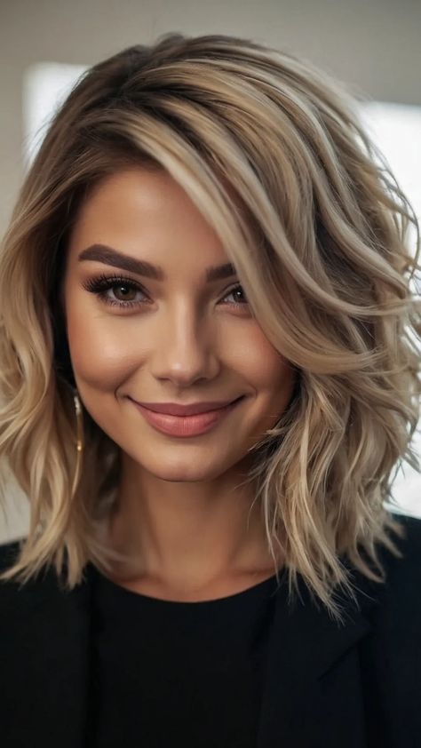 15 Mid-Length Bob Haircut Ideas for Every Hair Type 32 Medium Length Side Part Hair With Layers, Blonde Lob Haircut With Bangs, Classy Shoulder Length Hairstyles, Women’s Medium Length Haircut Blonde, Shoulder Length Fine Hair With Layers, Mid Length Layered Bob, Sholder Length Ladies Haircut, Medium Bob Haircut For Fine Hair, Angled Lob Haircut Mid Length