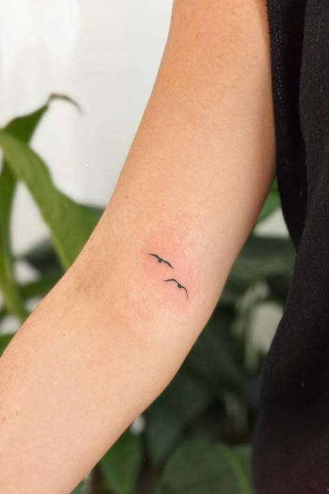 Small Bird Silhouette Tattoo, Hidable Tattoo, Tattoos Of Freedom, Tiny Bird Tattoos For Women Wrist, Tiny Hawk Tattoo, Simplistic Bird Tattoo, Two Bird Tattoos For Women, Tiny Seagull Tattoo, Two Small Birds Tattoo