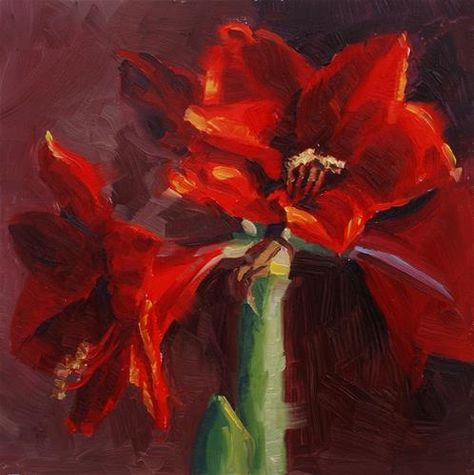 Amaryllis Painting, Fern Art, Amaryllis Flowers, Winter Painting, Fruit Painting, Daily Painting, Christmas Paintings, Daily Paintworks, Fine Art Gallery