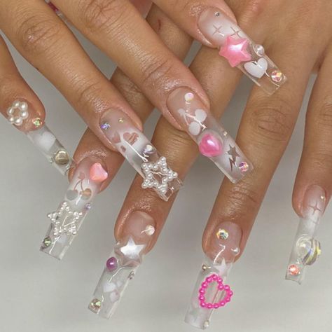 Y2k Nails, Dope Nail Designs, Pretty Gel Nails, Really Cute Nails, Crazy Nails, Dots Nails, Bling Acrylic Nails, Kawaii Nails, Fire Nails