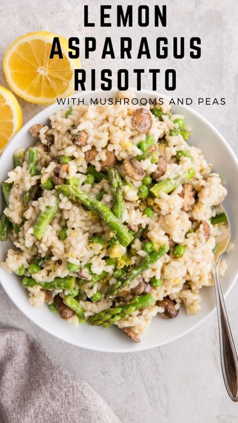 Quinoa Risotto Recipes, Mushroom Asparagus Orzo, Green Bean Risotto, Mushroom Asparagus Recipes, Asparagus Risotto Recipes, Lemon Asparagus Risotto, Mushroom Asparagus Risotto, Healthy Risotto Recipes, Risotto Asparagus