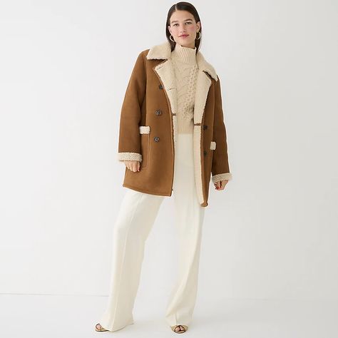 J.Crew: Collection Double-breasted Shearling Coat For Women Shearling Coat Womens, J Crew Collection, Statement Coat, Coat For Women, Shearling Coat, Warm Coat, New Wardrobe, Double Breasted, Fashion News