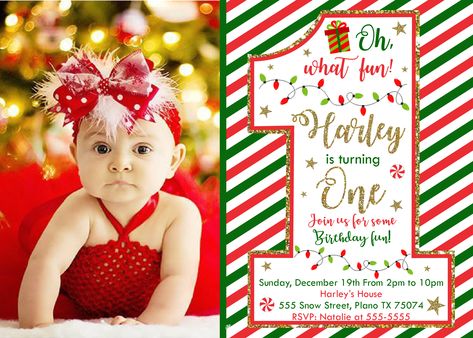 Christmas 1st Birthday, Christmas First Birthday, Christmas Birthday Invitations, Box Cakes, First Birthday Girl, First Birthday Themes, Winter Onederland, Birthday Themes, Holiday Invitations