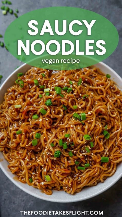 Easy Saucy Ramen Noodles (Vegan Recipe) - The Foodie Takes Flight Saucy Ramen, Ramen Recipes Easy, Easy Ramen, Resep Pasta, Noodle Recipes Easy, Ramen Noodle Recipes, Ramen Recipes, Ramen Noodle, Noodles Recipe