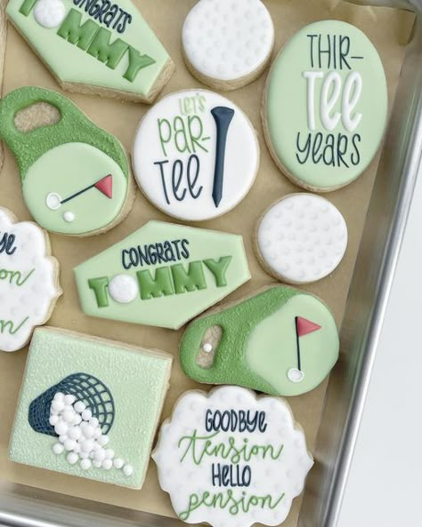 Golf Cookies, Golf Theme Party, Royal Iced Cookies, Golf Birthday Party, Crazy Cookies, Sugar Cookie Royal Icing, Graduation Cookies, Golf Birthday, Sugar Cookie Designs