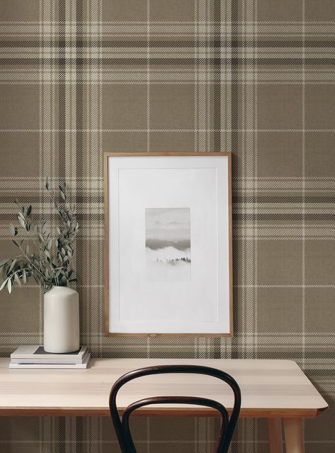 Cozy Plaid Wallpaper Brown Repositionable Wallpaper - Etsy Peel And Stick Plaid Wallpaper, Plaid Peel And Stick Wallpaper, Pantry Wallpaper, Boys Bedroom Wallpaper, Cabin Wallpaper, Moody Office, Tartan Wallpaper, Plaid Wallpaper, Peel And Stick Vinyl