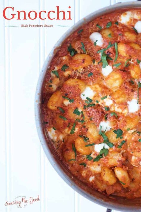 Gnocchi With Pomodoro Sauce Recipe - Savoring The Good® Gnocchi Pomodoro, Pomodoro Sauce Recipe, Pomodoro Sauce, Homemade Gnocchi, Veggie Meals, Best Dinner Recipes, Delicious Dinner Recipes, Italian Dishes, Popular Recipes