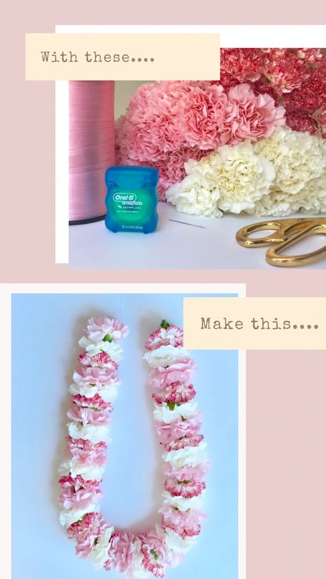 Flowers Bouquet Graduation, Carnation Lei, Flower Lei Diy, Make A Lei, Lei For Graduation, Graduation Flowers Bouquet, Lei Diy, Graduation Leis Diy Ribbons, Flower Graduation