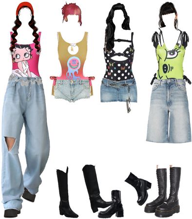 Vinugar on ShopLook | The easiest way to find the perfect outfit Waterbomb Outfit, Ideas For Black Hair, Kpop Fits, Hair Png, Outfit Maker, Outfit Shoplook, Kpop Outfits, Denim Mini, Low Waist