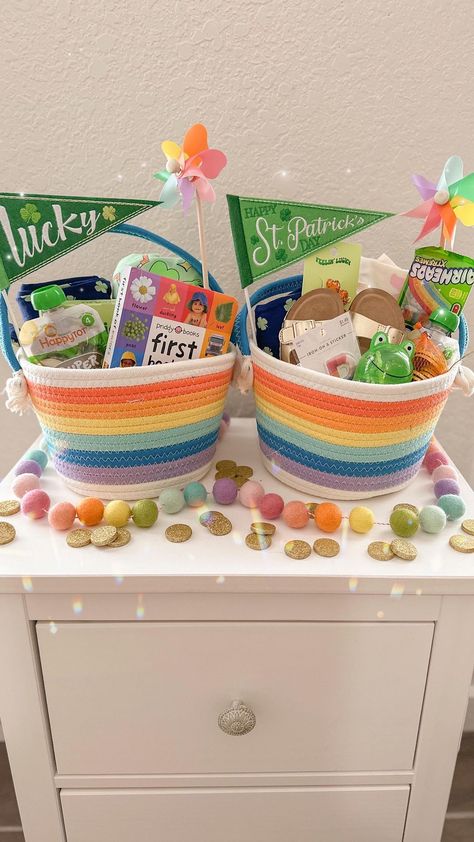 Rainbow baskets for my lucky little leprechauns 🌈🍀✨ Linked in my stories and my LTK https://liketk.it/4zlCx | Instagram Big Basket, March 4, St Patricks, St Patricks Day, St Patrick, Baskets, Rainbow, Gifts, On Instagram