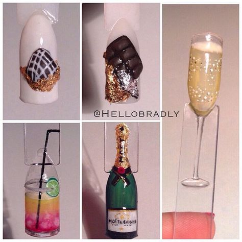 4d Nail Art, Elsa Nails, Champagne Nails, Year Nails, Crazy Nail Designs, Nail Place, Sweater Nails, Crazy Nails, Art Idea