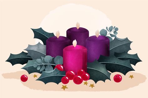 Advent Wreath Drawing, Hand Drawn Christmas Cards, Candle Background, Christmas Shots, Candle Drawing, Christmas Drawings, Wreath Illustration, Christmas Tree Collection, Merry Christmas Background