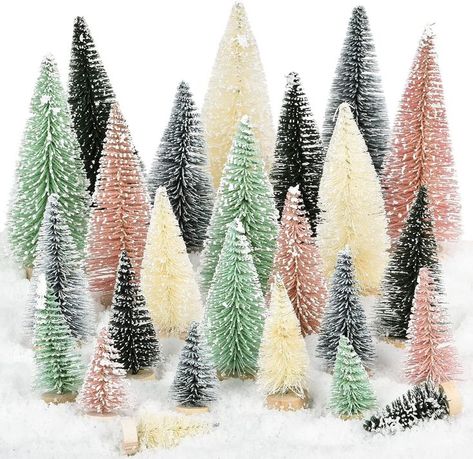 Set Tabletop Trees for Miniature Scenes, Christmas Crafts Tabletop Decorecture Trees Christmas Village Trees, Christmas Table Top Decorations, Winter Party Themes, Tree Stem, Christmas Tree With Snow, Miniature Scenes, Plastic Christmas Tree, Bottle Brush Christmas Trees, Christmas Tree Set