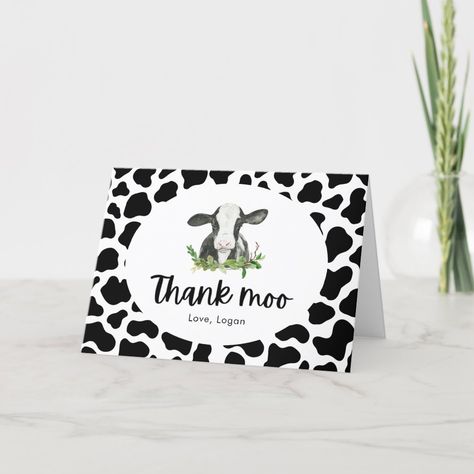 Cow Theme Birthday Thank Moo Folded Thank You Card | #cowbirthday #holycow #holycowi'mone #cow1stbirthday #cowprint #farmanimal #cowthankyou #thankmoo #cowthankyoucards #cowthemedbirthday Cow Theme Birthday, Cow Print Birthday, Cricut Birthday Cards, Birthday Prayer, Cricut Birthday, Happy News, Cow Birthday, Thank You Card Size, Birthday Thanks