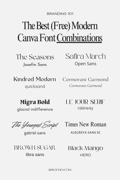 Discover the ultimate Canva font pairings for your next branding project! We've handpicked 10 gorgeous Canva font combinations that cater to your logo, lettering, and bold typography needs. Best of all, these Canva font combos are absolutely free. Elevate your brand and designs effortlessly – click to explore the full list now! Canva Font Combinations, Font Canva Lettering, Letras Cool, Font Love, Canva Font, Font Pairings, Business Fonts, Modern Brands, Font Combo