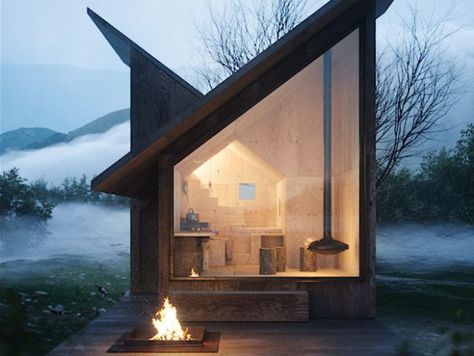 This $40,000, 260-square-foot tiny cabin is designed to be the perfect escape from city life — see inside Mountain Hut, Container Home Designs, Wood Cabin, Chalet Design, Container Cabin, Mountain Huts, Cabin Retreat, Plans Architecture, Modern Tiny House