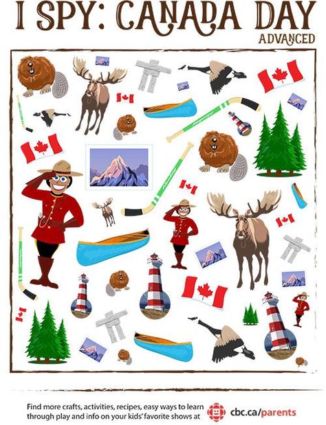 Print a perfect little boredom buster to get the kids in the spirit of Canada Day! Canada For Kids, Canadian Symbols, Canada Party, Canada Day Crafts, Canada Day Party, I Spy Games, Canada Holiday, Homeschool Geography, Spy Games