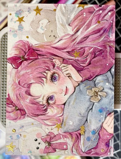 Traditional Art Drawing Anime, Anime Sketch Watercolor, Anime Watercolour Painting, Anime With Watercolor, Anime Painting Watercolor, Manga Watercolor Anime Art, Anime Drawing Watercolor, Watercolour Anime Art, Math Painting