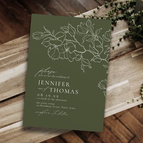 Wedding Minimal, Green Bridal Showers, Dark Green Wedding, Forest Fall, Country Garden Wedding, Clean Typography, Flower Simple, Rustic Modern Wedding, Green Minimalist