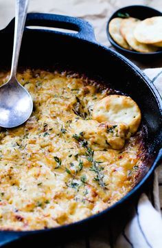 Hot Gruyere & White Wine Chicken Dip {cheesy and bubbly in a cast iron skillet} gluten-free Cheese And Bread, White Wine Chicken, Wine Chicken, Chicken Dip Recipe, Chicken Dip, Chicken Dips, Gruyere Cheese, Cast Iron Cooking, Cast Iron Skillet