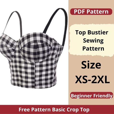 Top-bustier sewing pattern | Sizes XS to 2XL | Instant download | Easy to make pattern | Bra pattern | Corset pattern | Corset pattern Corset Top Pattern Free, Free Sewing Patterns Printable, Bustier Sewing Pattern, Bustier Sewing, Bustier Top Pattern, Crop Top Sewing, Pattern Corset, Crop Top Sewing Pattern, Bustier Pattern