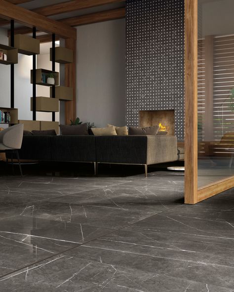 Grey Tiles Living Room, Grey Marble Floor, Luxury Houses Entrance, Marble Effect Tiles, Tiles Living Room, Grey Interior Design, Floor Tile Design, Marble Flooring, Marble Slab