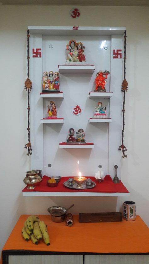 Devudi Mandiram Designs, Mandiram Designs, Pooja Corner, Small Pooja Room Ideas, Pooja Room Ideas Indian Modern, Wooden Wall Partition, Pooja Room Ideas Indian, Partitions Ideas, 12 Jyotirling