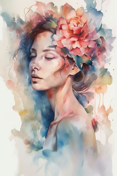 28 Beautiful Self Love Poems For Confidence and Worth - On Your Journey Iridescent Portrait, Goddess Portrait, Watercolor People, Nature Portrait, Watercolor Portrait Painting, Sun Painting, Art Realism, Watercolor Girl, Art Watercolor Painting