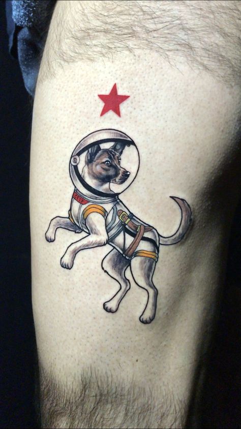 #tatuaje #laika #tattoo #ussr #cosmonaut Laika Tattoo, Laika Dog, Celestial Aesthetic, Helmet Tattoo, Astronaut Tattoo, Russian Tattoo, Space Dog, Tattoo Graphic, Space Tattoo