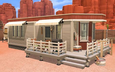 Trailer Park House, Bloxburg Trailer, Sims 2 House, Trailer House, Sims 4 Challenges, Sims 4 House Plans, Sims 4 House Building, Hairstyle Tutorials, Sims 4 House Design